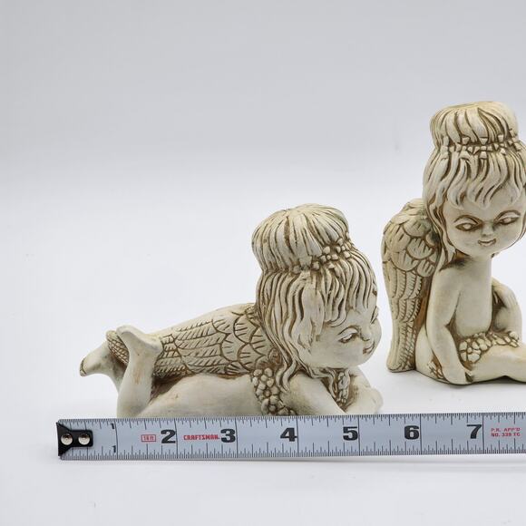 Vintage White and Gold Porcelain Angel Figurines - Cherub Decor Accents - Set/2 - Picture 9 of 10